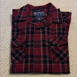 American Rag Burgundy and Black Plaid Shirt. Size S. 100% cotton.